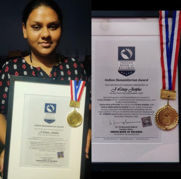  J. Lincy Josipha  Indian Humanitarian Awardee