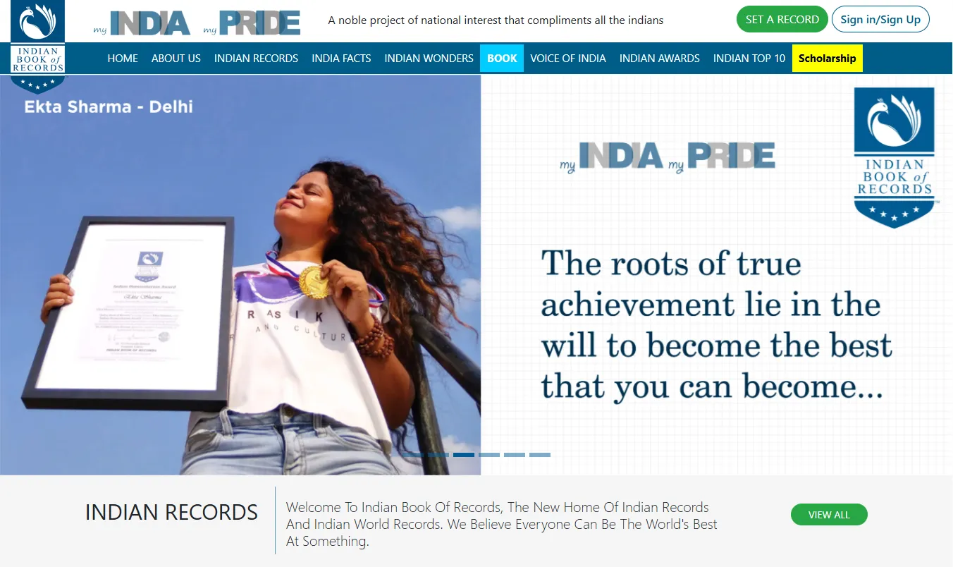Indian Book of Records Old Website